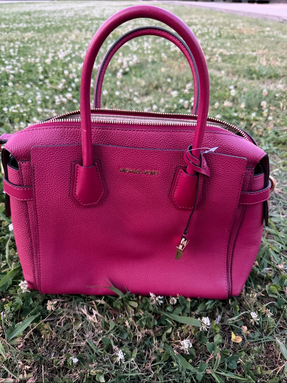 Michael Kors Hot Pink Leather Satchel with Gold Accents